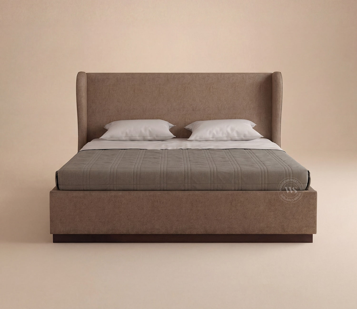 Adhiraj Luxurious Fabric Hydraulic Storage Bed with Plush Wingback Headboard (King Size, Sand Brown)