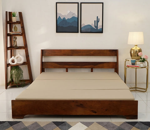 Della 3 Seater Sheesham Wood Sofa Cum Bed Without Armrests (Honey Irish Cream)