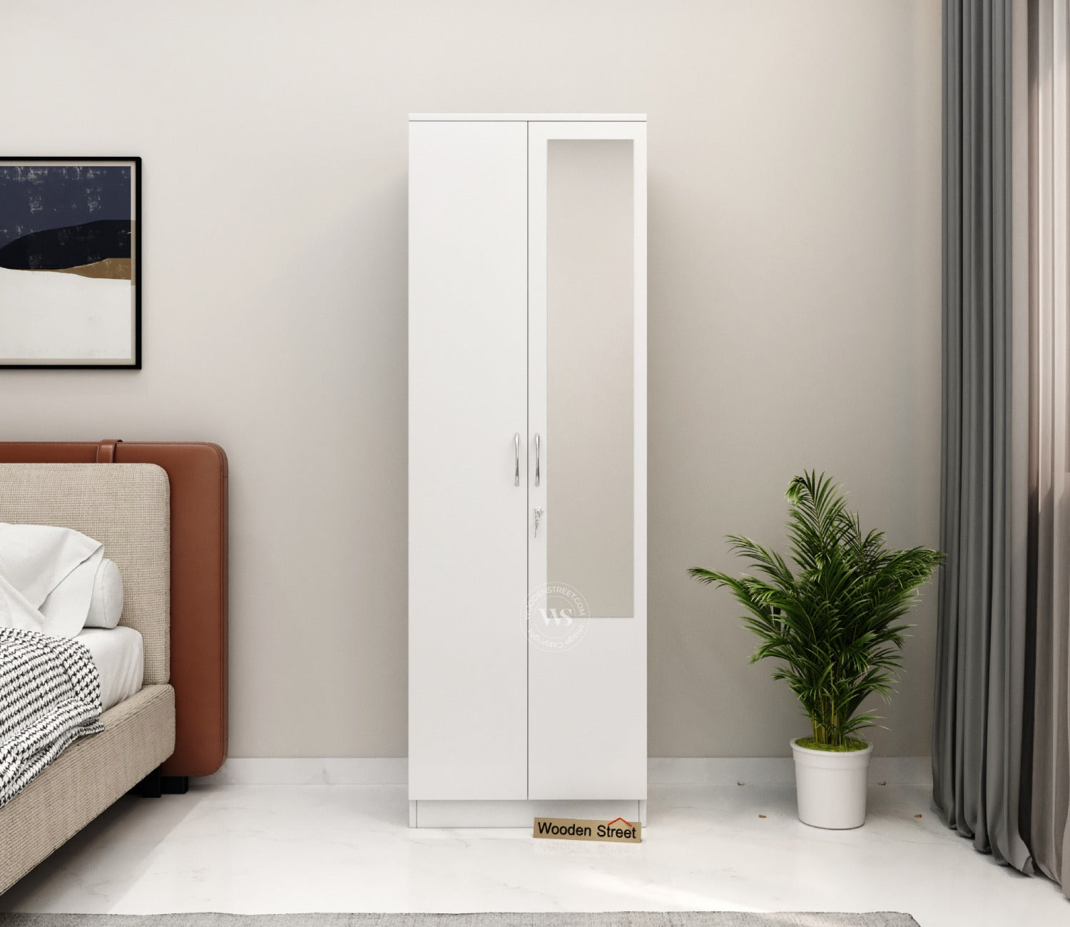 Lillian 2 Door Wardrobe With Mirror (Frosty White Finish)
