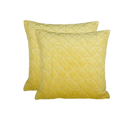 Velvet Quilted Cushion Cover - Set Of 2 (Yellow, 18 x 18 inch)