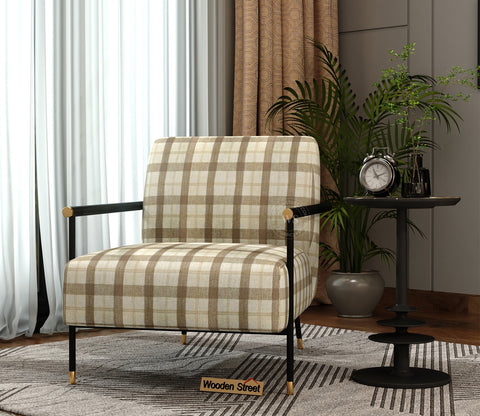 Valentina Metal Lounge Chair (Cream Checkered, Black Finish)