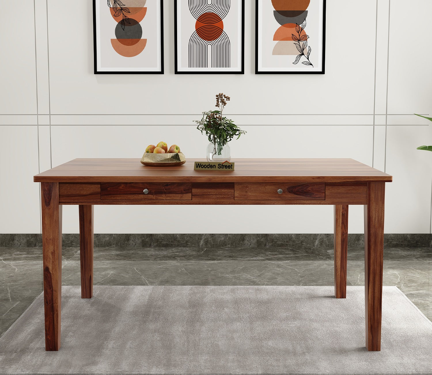 Mcbeth 6 Seater Compact Dining Table With Storage (Honey Finish)
