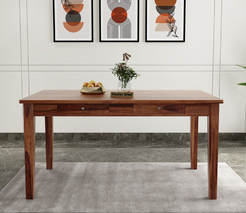 Mcbeth 6 Seater Compact Dining Table With Storage (Honey Finish)