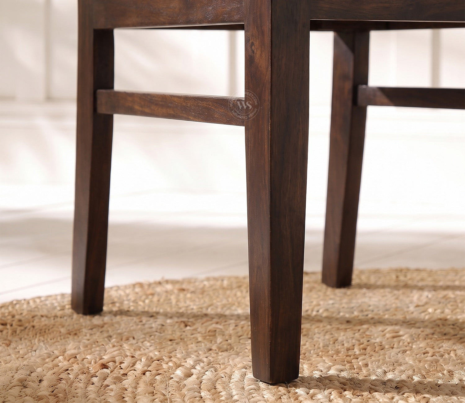 Hazel Sheesham Wood Premium Cotton Cushioned Dining Chair - Set of 2 (Cotton, Walnut Cream Stripe)