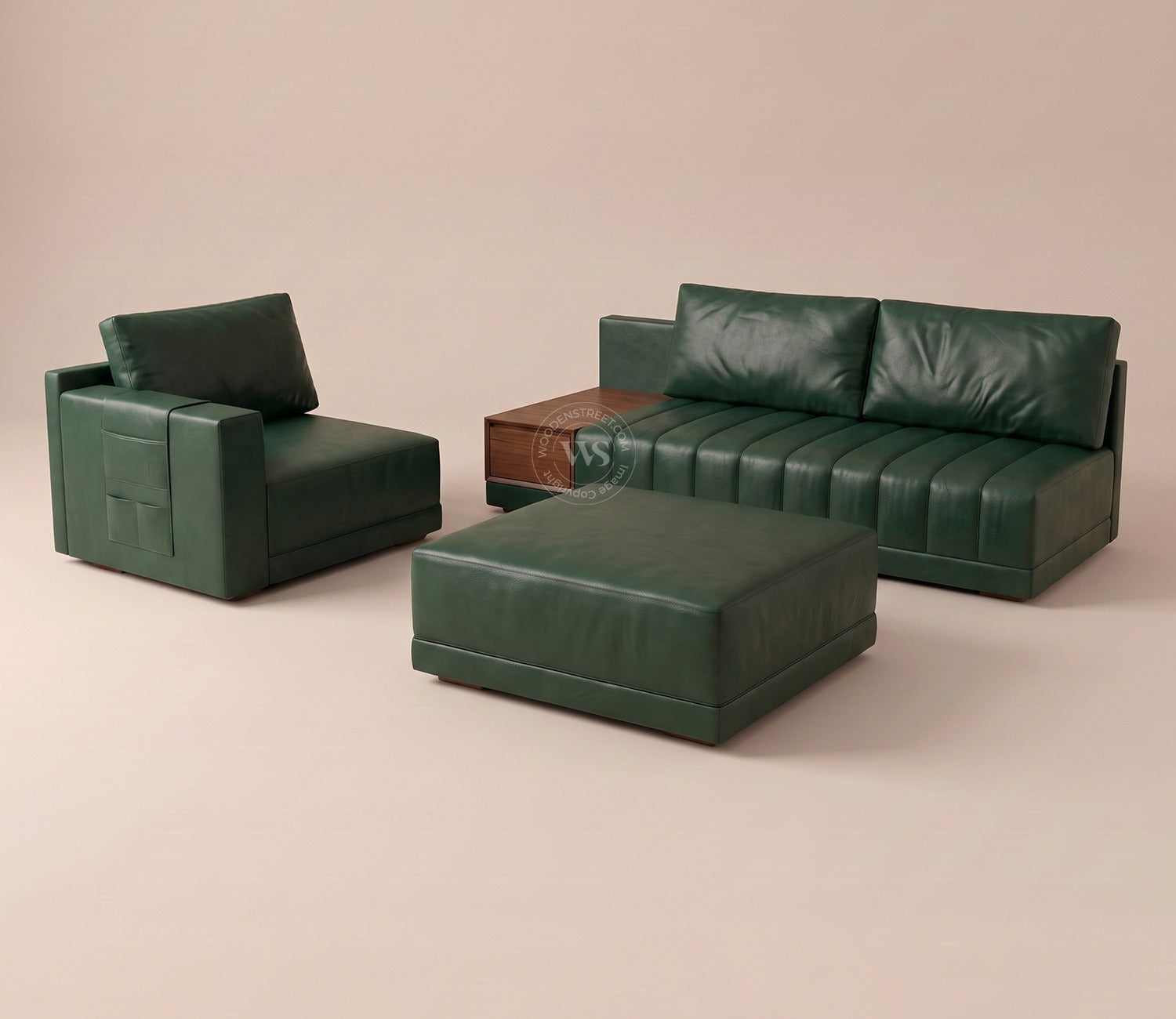 Oasis L-Shape Right Aligned Sectional Sofa (Leatherette, Leaf)