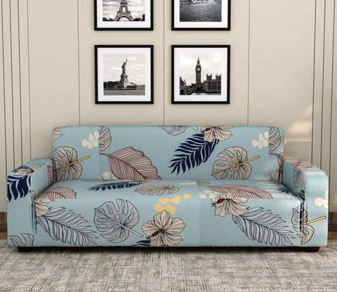 Bloomic Printed Polyester Spandex 3 Seater Sofa Cover (Light Blue)