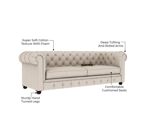 Henry 3 Seater Sofa (Cotton, Jade Ivory)
