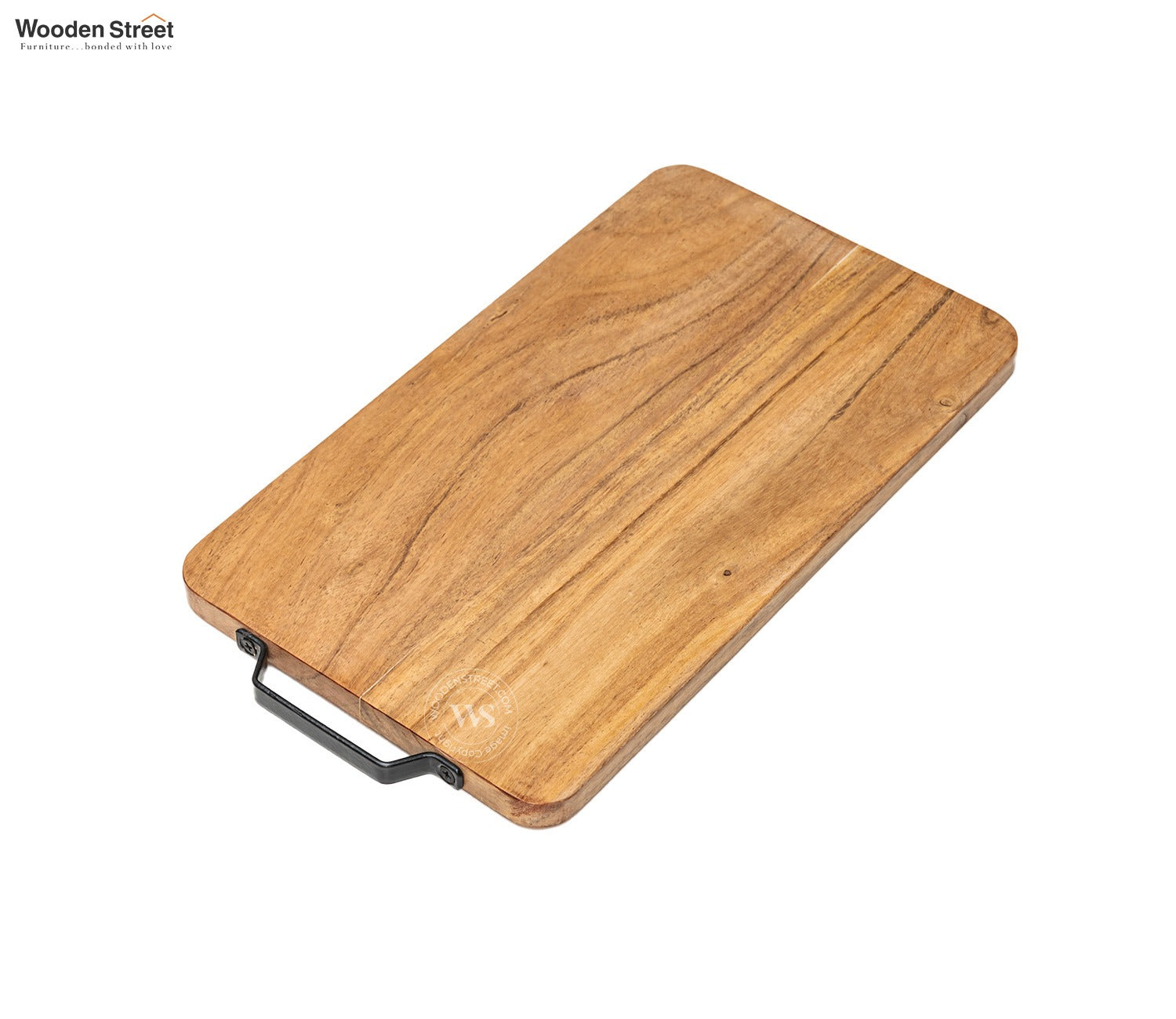 Turf Acacia Wood Handcrafted Non Slip Chopping Board With Metal Handle For Kitchen