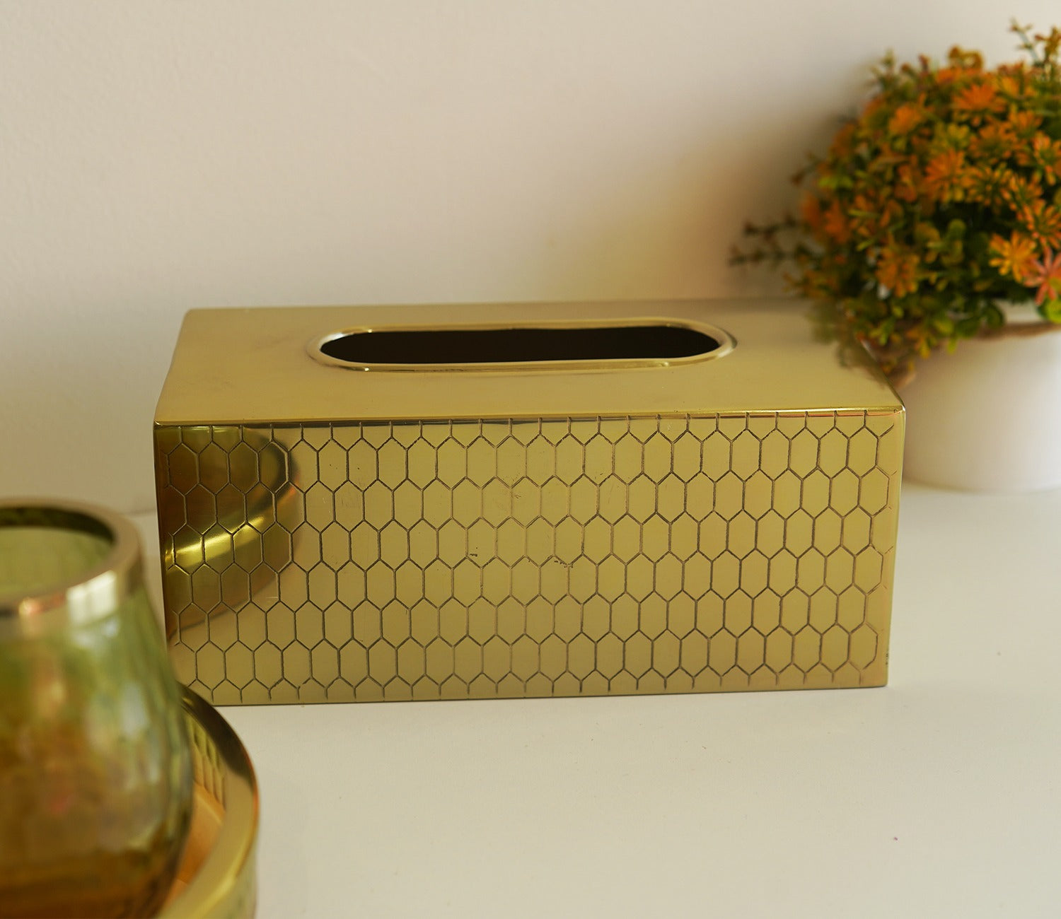 Sorrel Shady Green and Gold GlassTissue Box