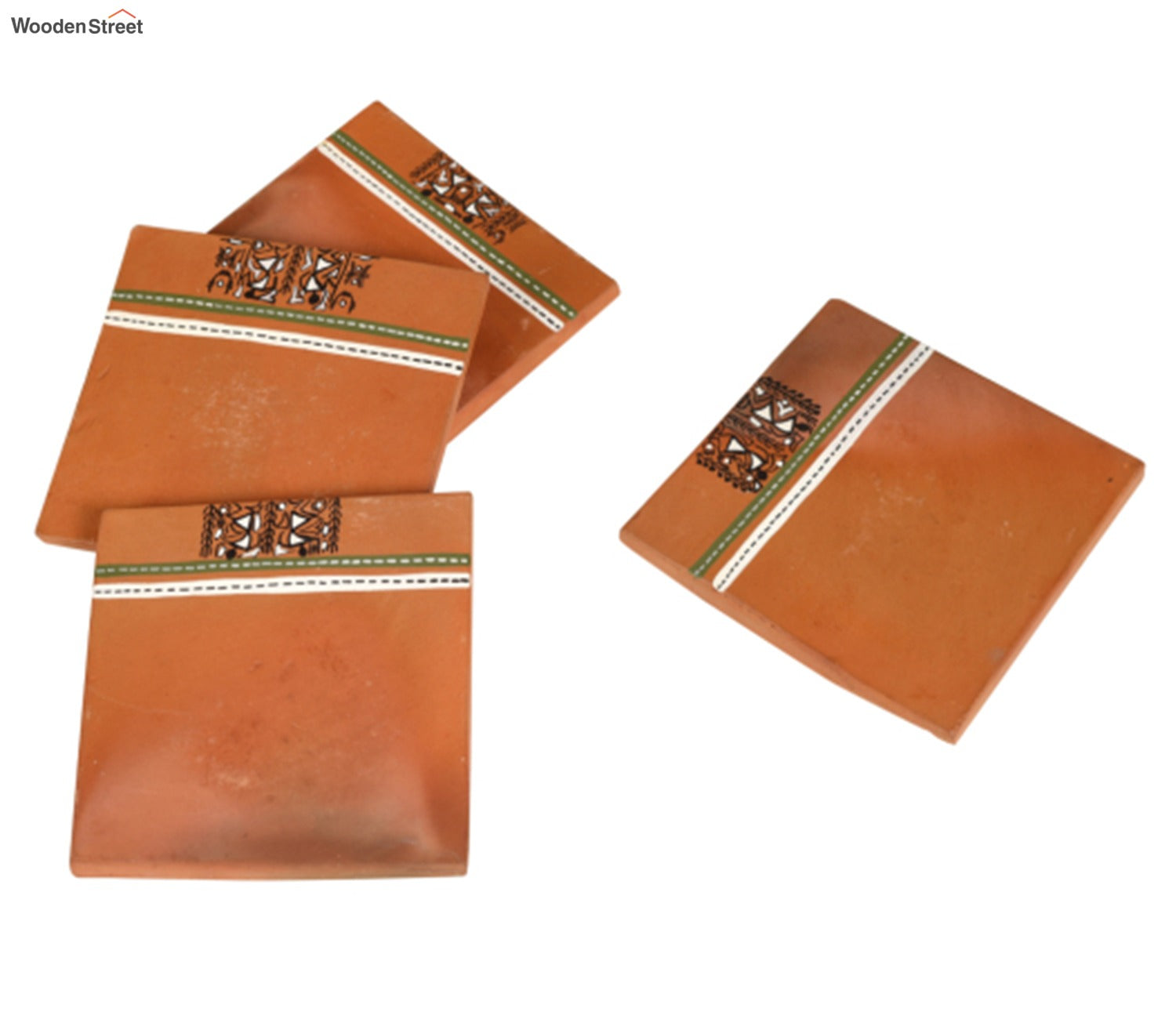 Brown Handcrafted Warli Art Earthen Coasters - Set of 4