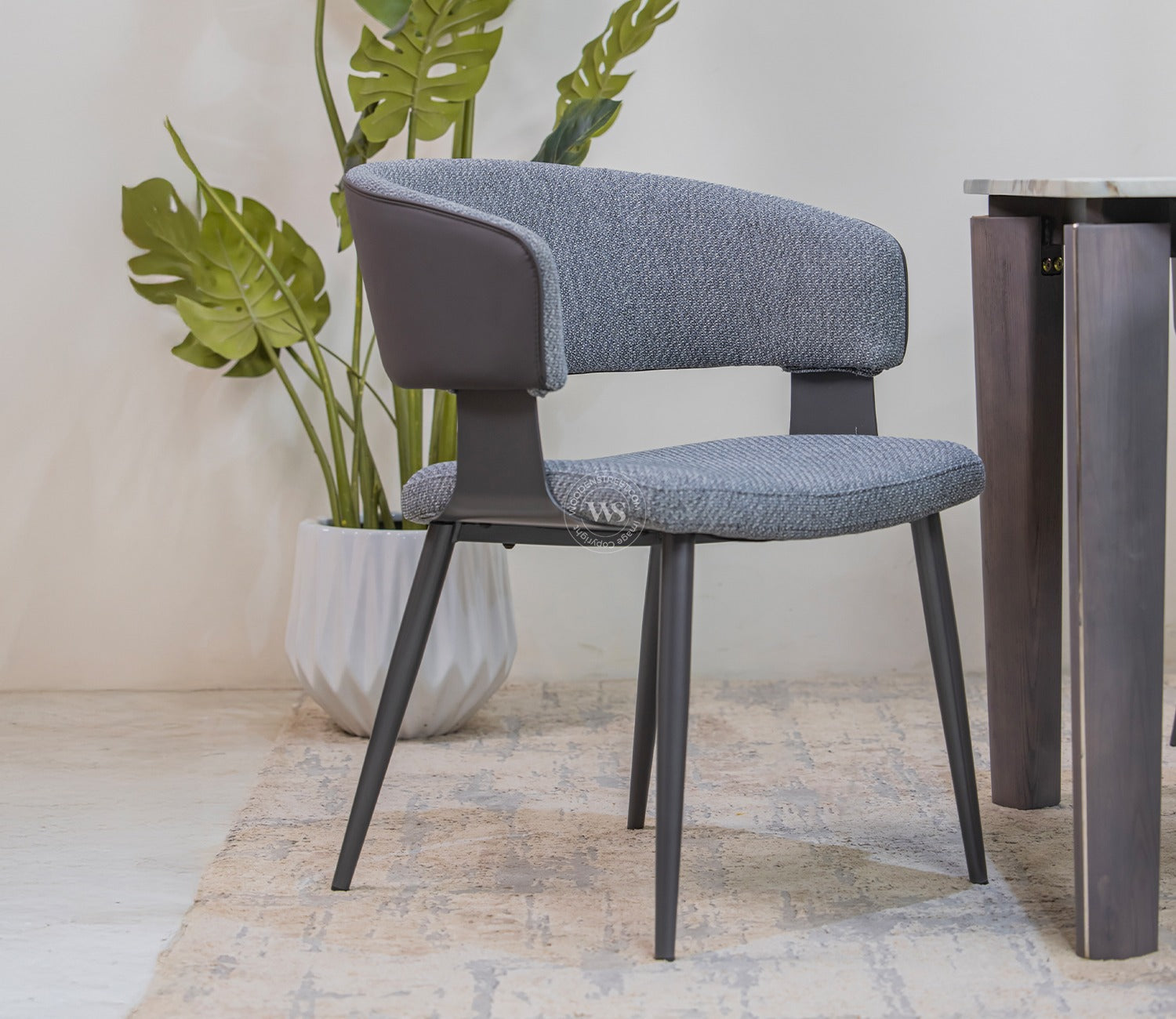 Rolf Modern Dining Chair with Tapered Legs - Leatherette Back & Premium Fabric Seat (Gothic Grey)
