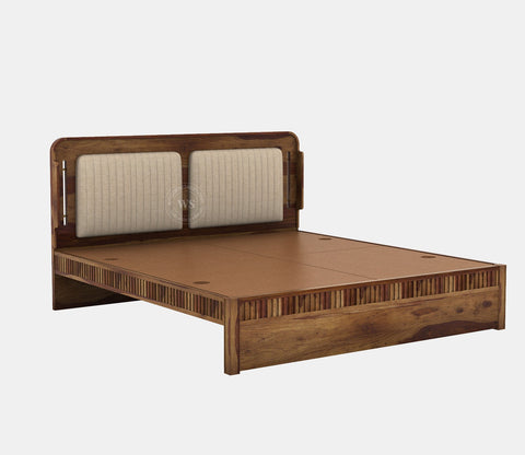 Lotus Premium Sheesham Wood Bed without Storage (King Size, Teak Finish)