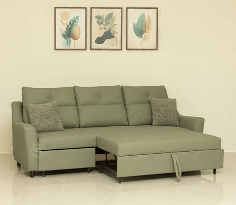 Elano 3-Seater Sofa Cum Bed | Pull-Out Mechanism (Green)