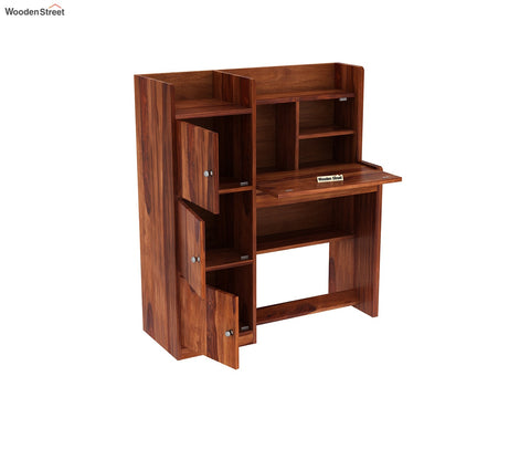 Candy Sheesham Wood Study Table with Three Cabinets & Open Shelves (Honey Finish)