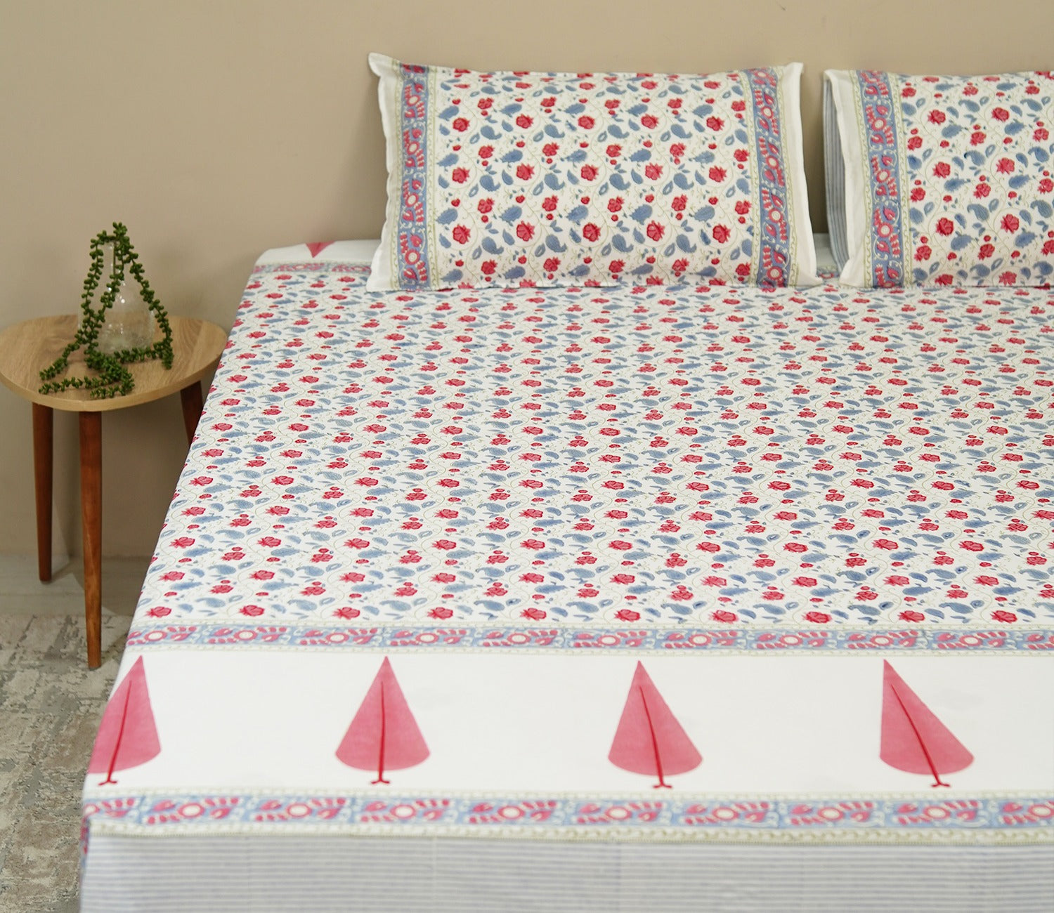 200 TC Double Bed Sheet - Bloom Shay Cotton Bedsheet King Size With 2 Pillow Cover