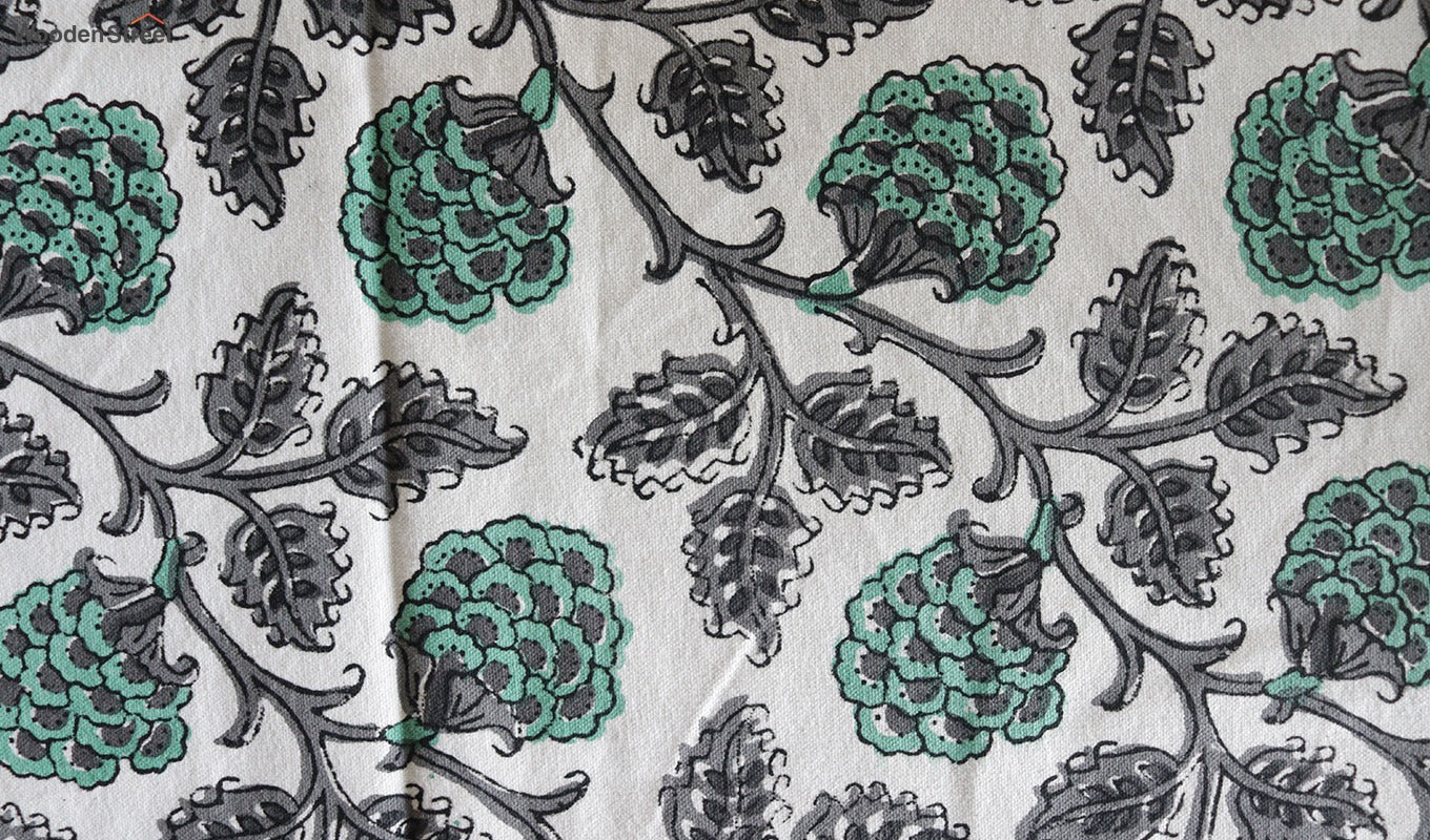 Vivid Garden Green and Black Hand Block Print Table Runner - 16 x 50