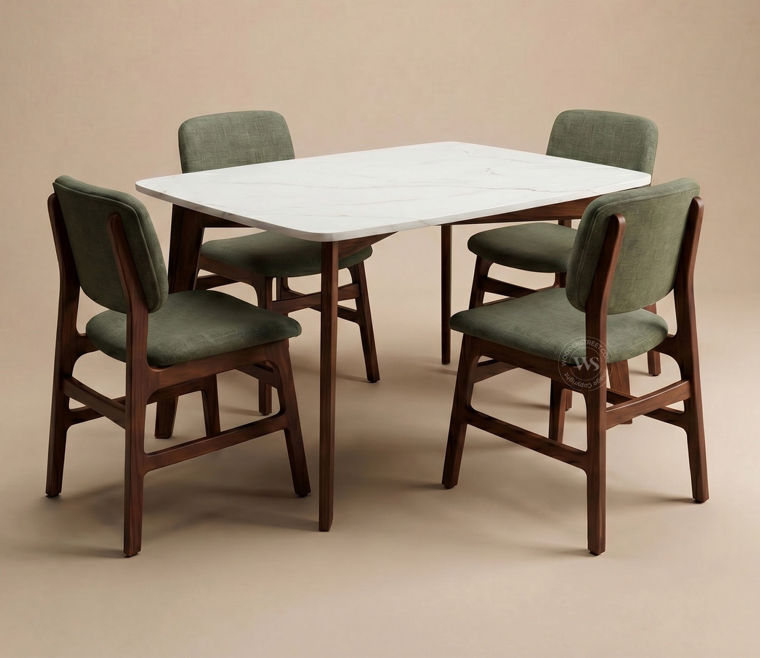 Vivara 4 Seater Dinining Set with Valence Quartz-Top Table and Vinara Upholstered Chair (Sage Green)