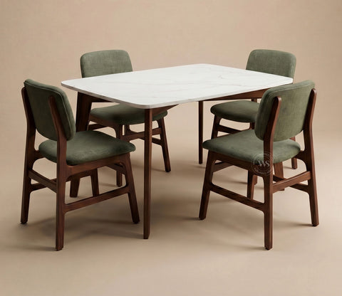 Vivara 4 Seater Dinining Set with Valence Quartz-Top Table and Vinara Upholstered Chair (Sage Green)