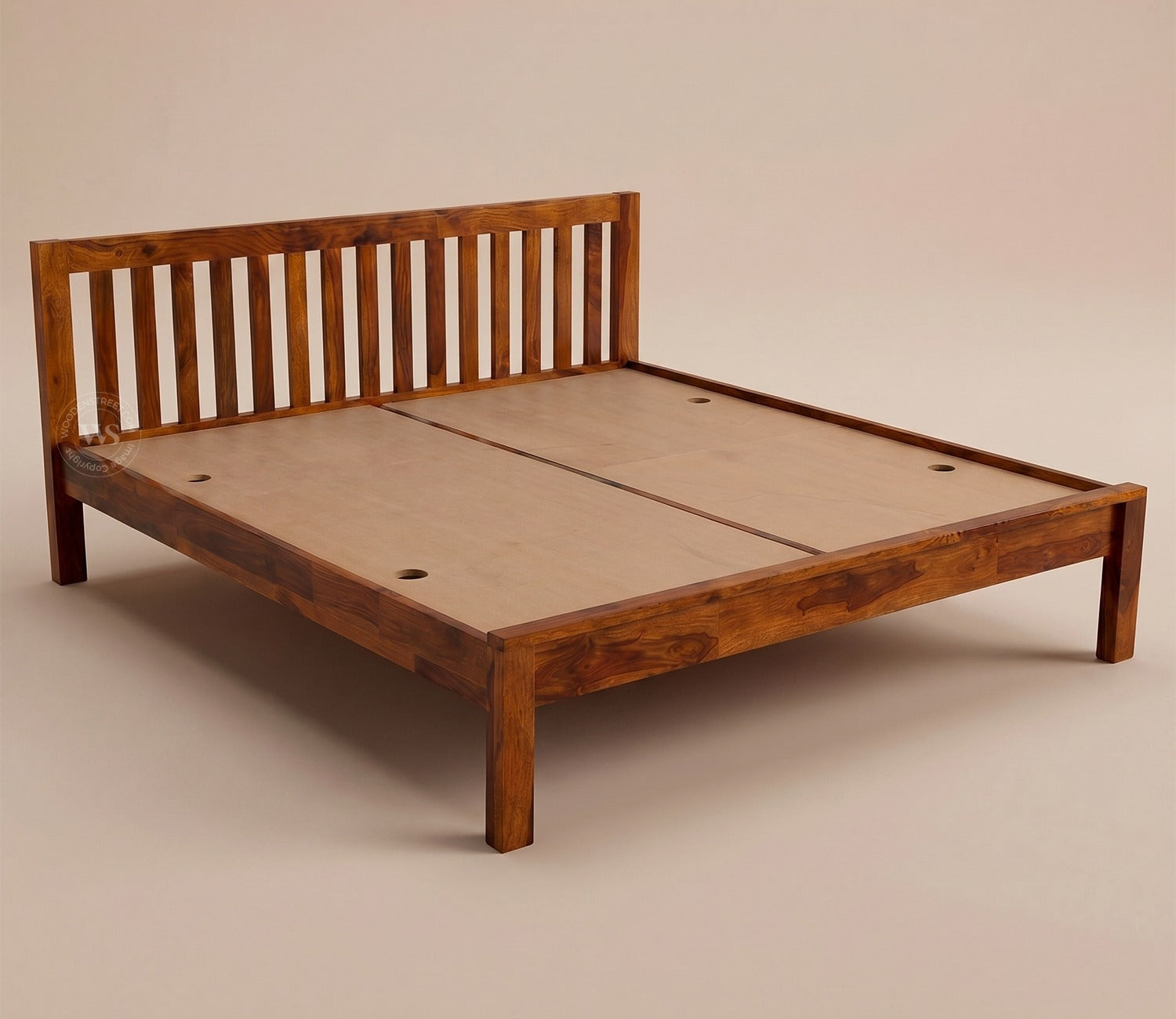 Venice Sheesham Wood Bed without Storage (Queen Size, Honey Finish)