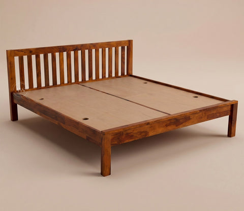 Venice Sheesham Wood Bed without Storage (Queen Size, Honey Finish)