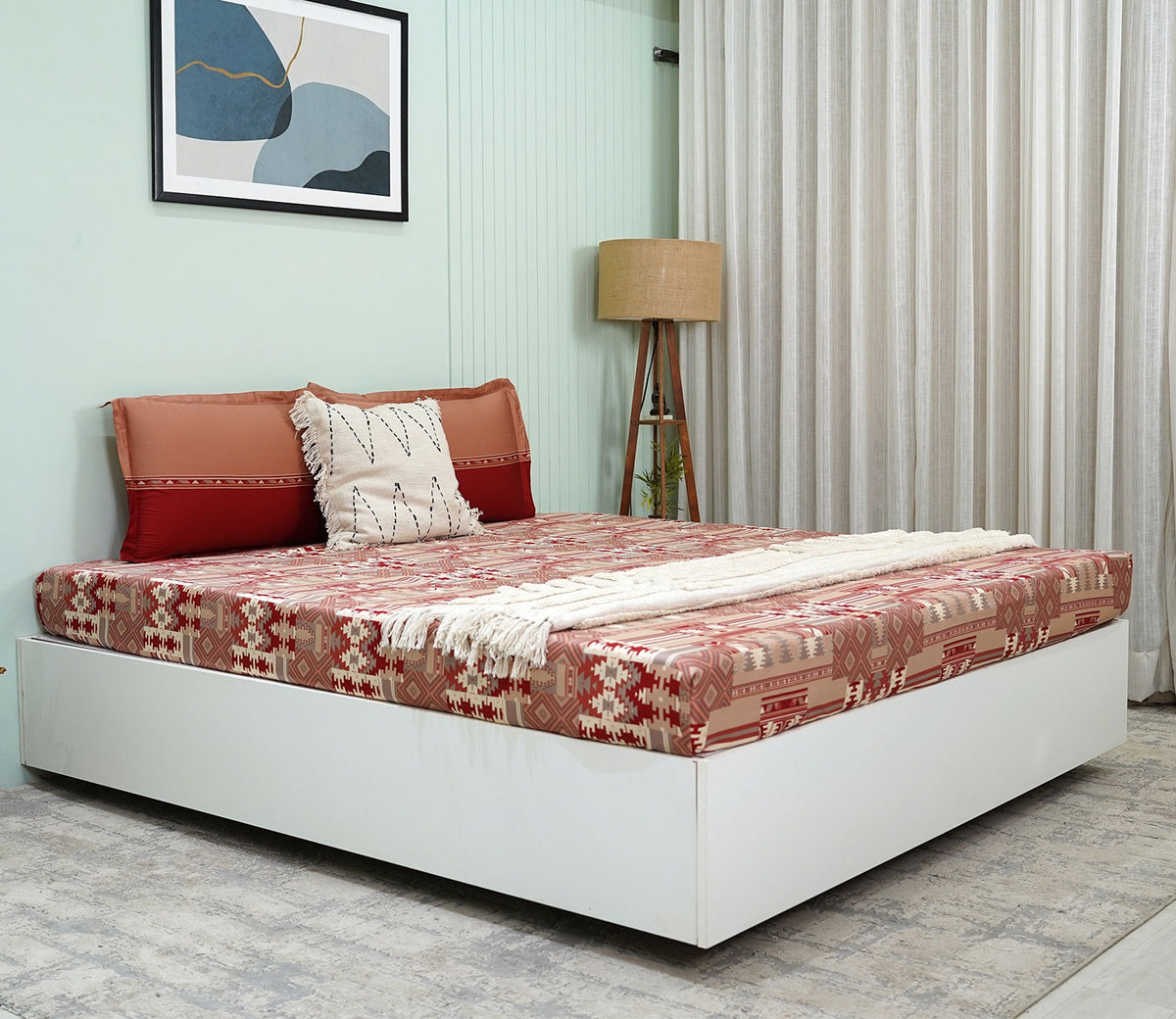 Killim Classic Printed King Size Bedsheet (Red)