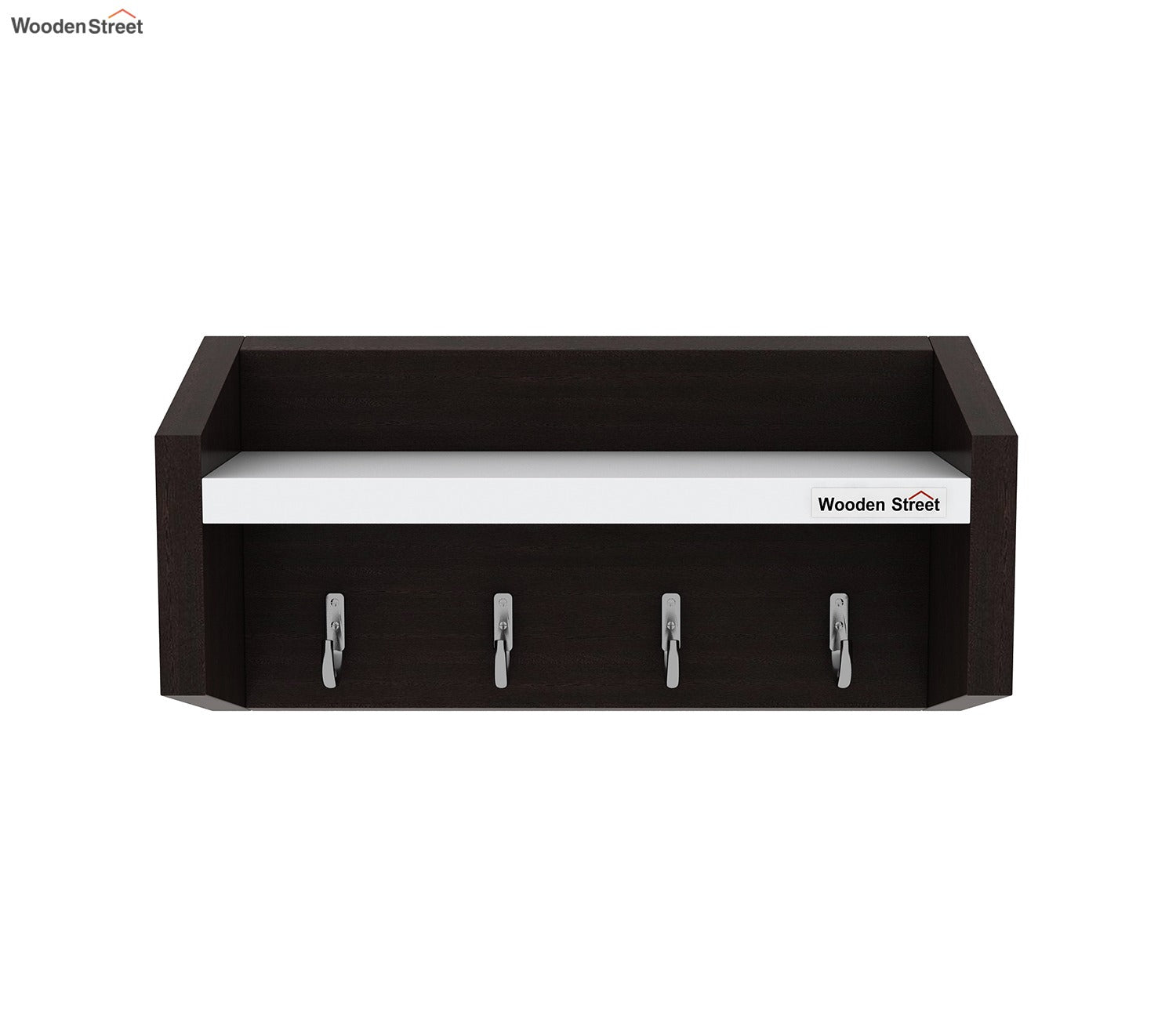 Alex Wall Shelf with Key Holders (Flowery Wenge Frosty White Finish)