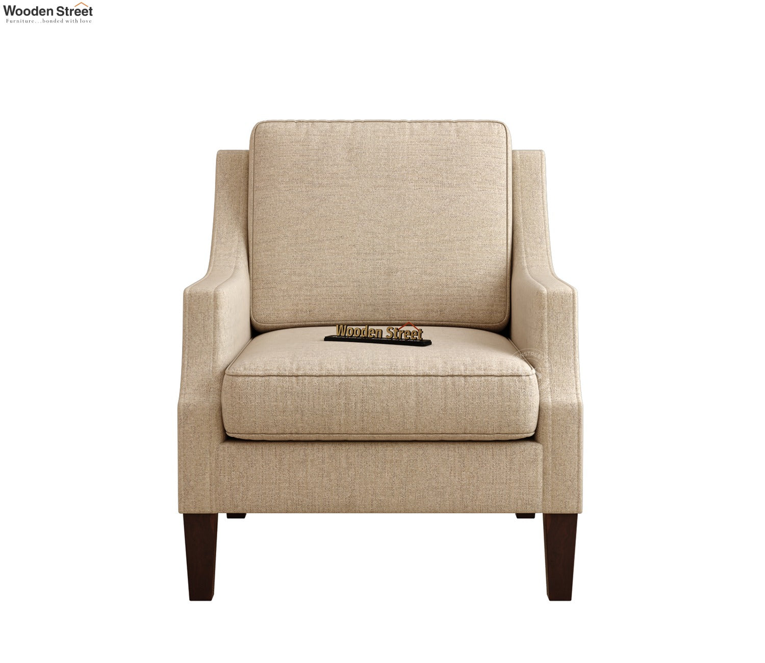 Minerva Premium Upholstered Lounge Chair With Cushioned Seat (Jade Ivory, Walnut Finish)