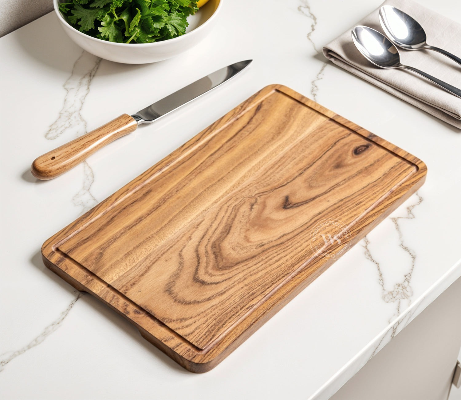 Troy Acacia Wood Handcrafted Non Slip Chopping Boards Small-Medium And Large Chopping Board For Kitchen - (Set of 3)