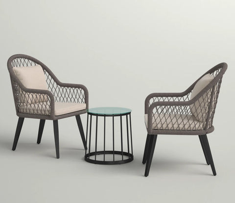 Grey Rope 2 Seater Chair With Table And Cream Cushions Balcony Set