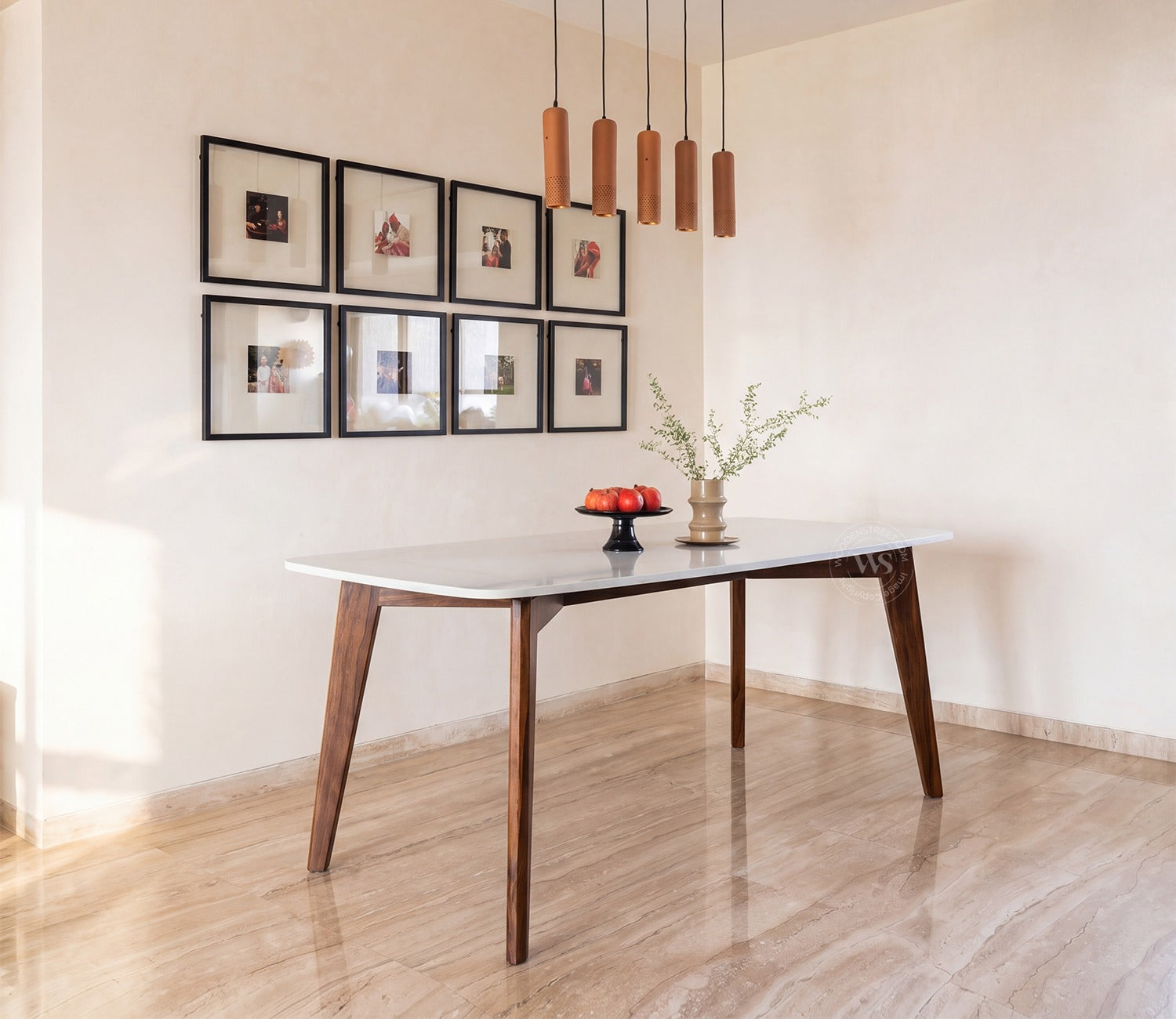 Hazel 6 Seater Sheesham Wood Dining Set with Valence Quartz Top Table and Hazel Chair (Teak Finish)