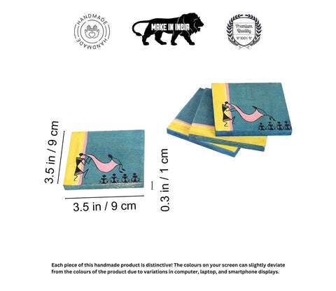 Warli Symphony Wooden Coasters Set Of 4