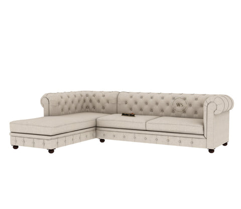 Henry L - Shaped Left Aligned Corner Sofa (Cotton, Jade Ivory)