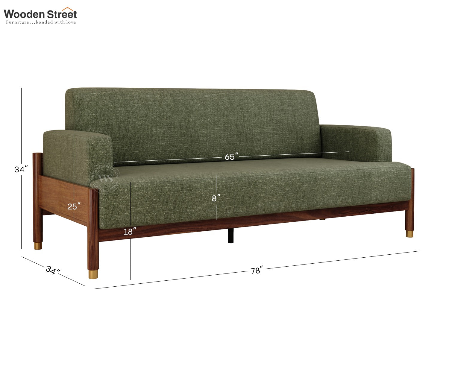 Kairav Modern 3 Seater Wooden Sofa with Premium Upholstery (Sage Green)