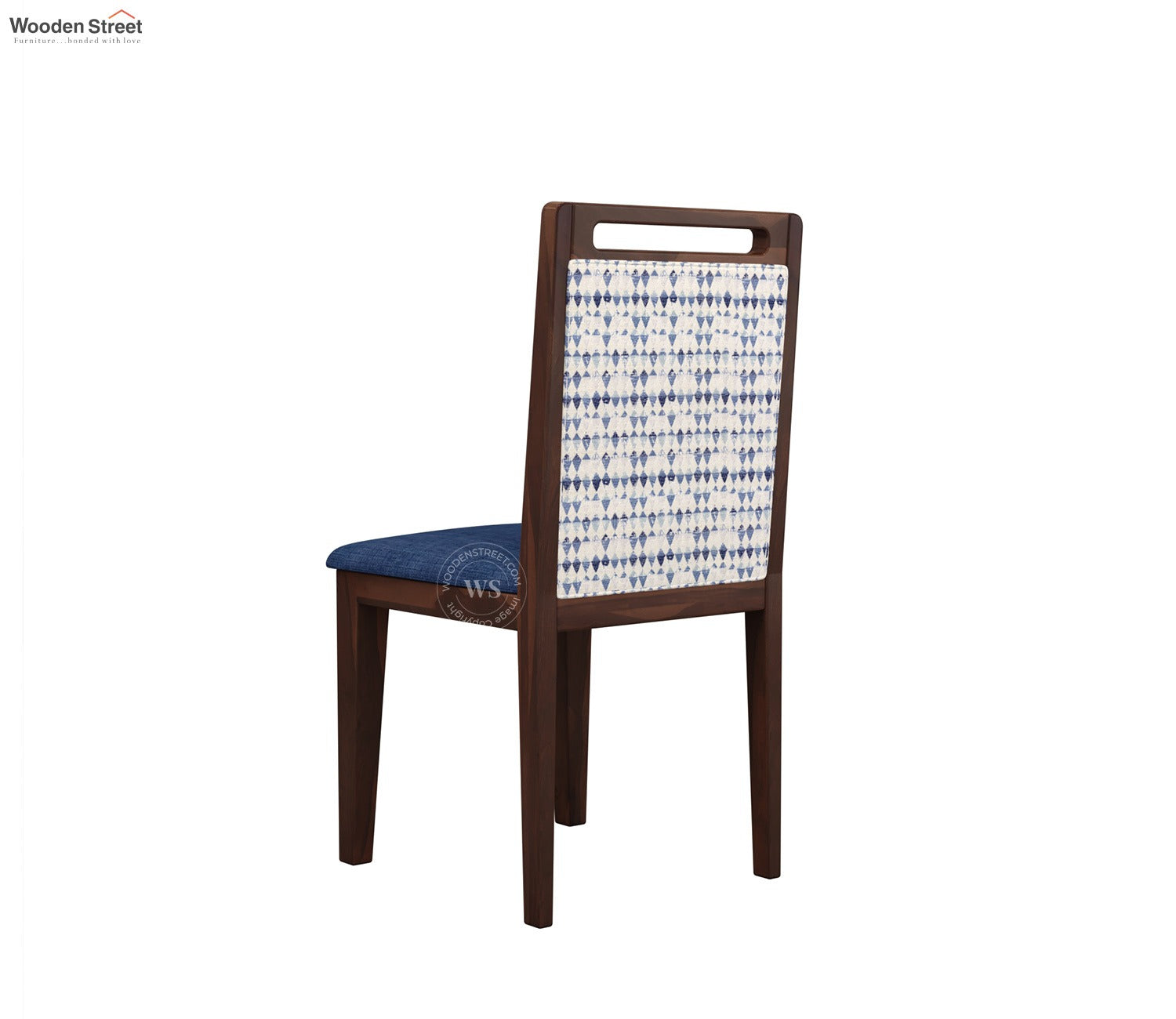 Hazel Sheesham Wood Reverse Upholstery Dining Chair - Set of 1 (Cotton, Walnut Iris Blue)