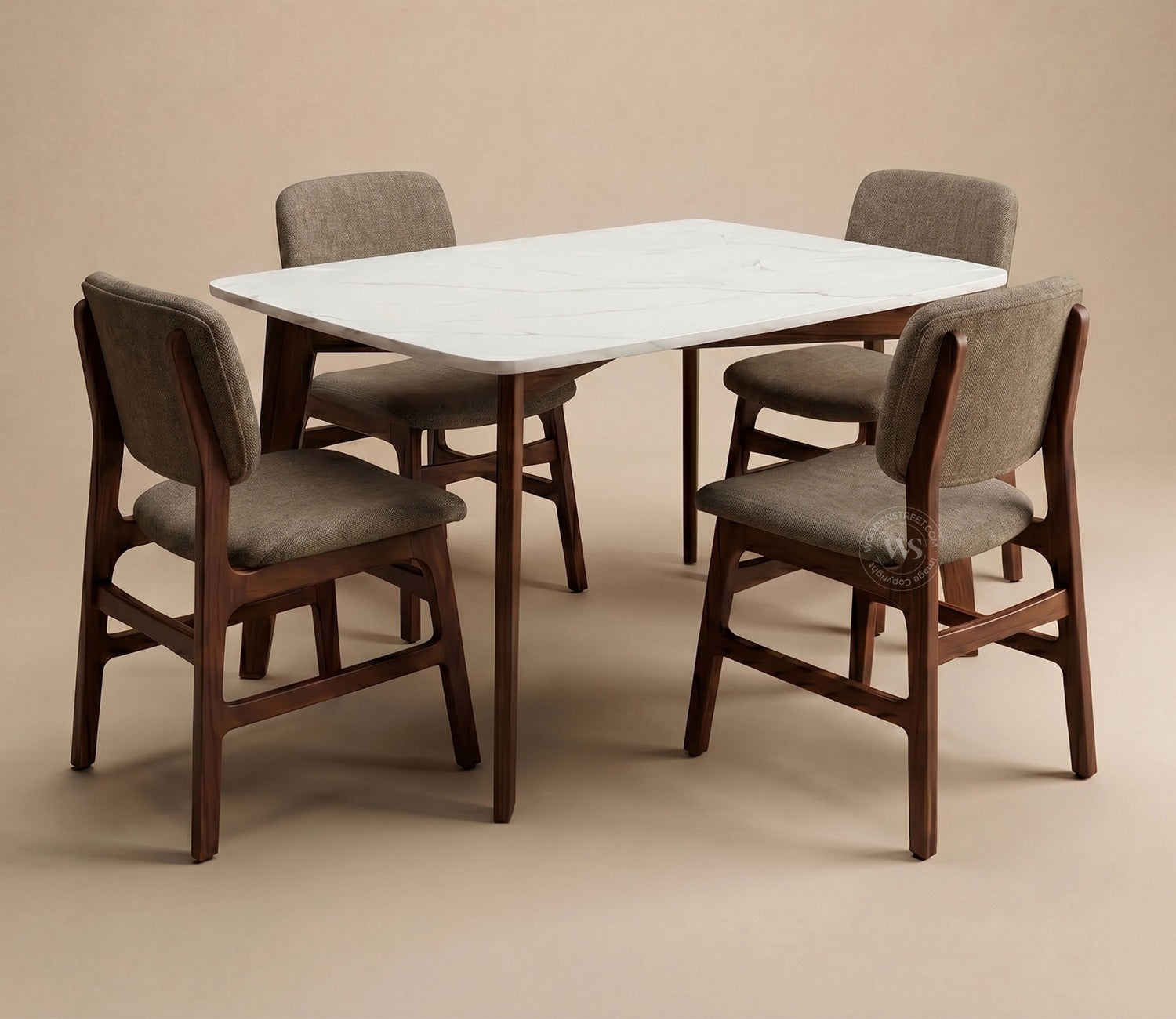Vivara 4 Seater Dinining Set with Valence Quartz-Top Table and Vinara Upholstered Chair (Sand Brown)