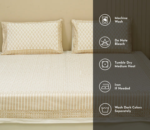 200 TC Double Bed Sheet - Alys Positional Percale Cotton Bedsheet King Size With 2 Pillow Covers