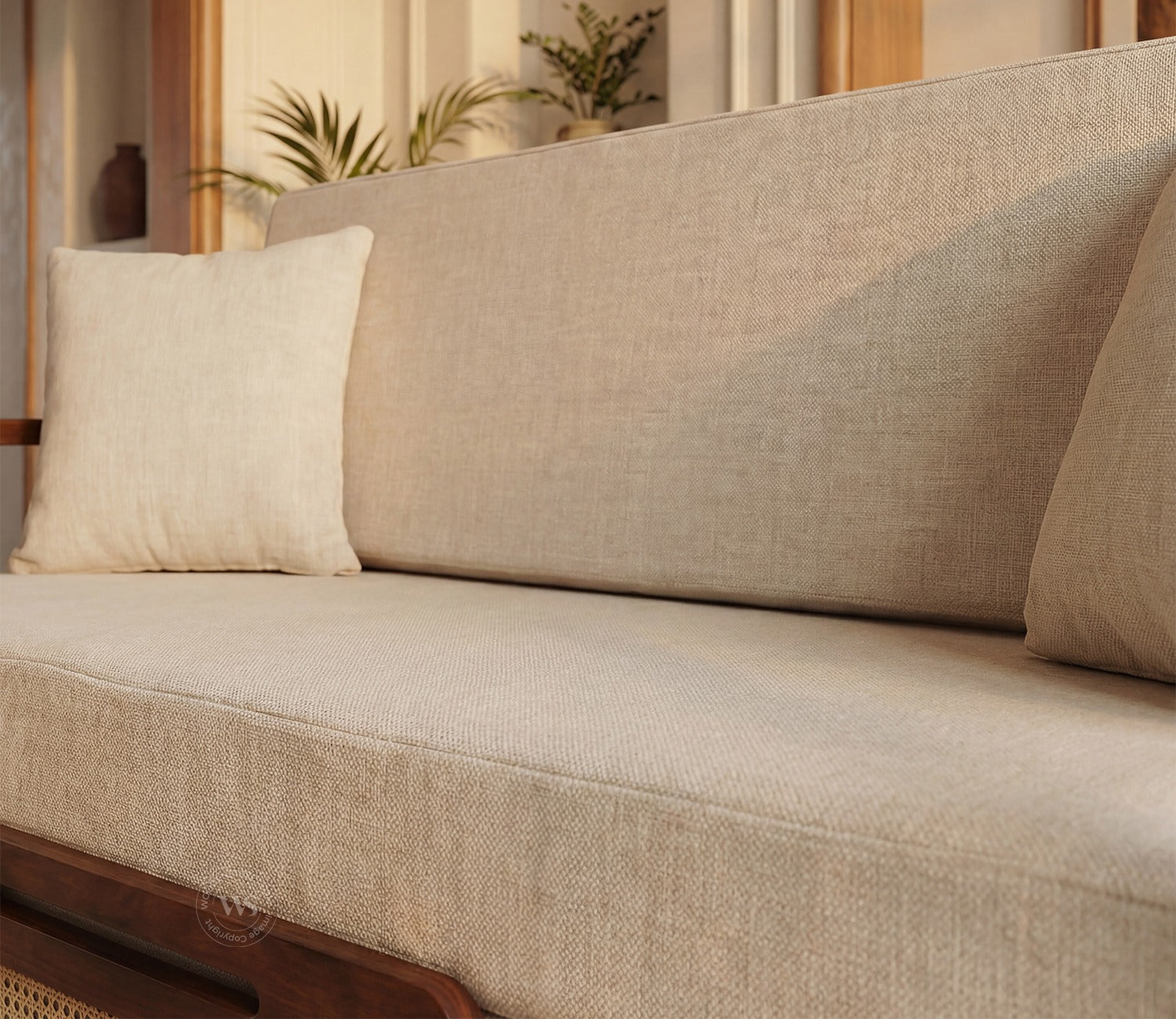 Ayaana Sheesham Wood 3 Seater Sofa Cum Bed with Cane Weaving | Opens to Double Bed (78x62) | Premium Upholstery | Sleeps 2 Adults (Teak Finish, Jade Ivory)