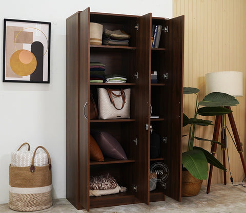 Kayden 3 Door Multi Utility Wardrobe With Lock (Columbian Walnut Finish)