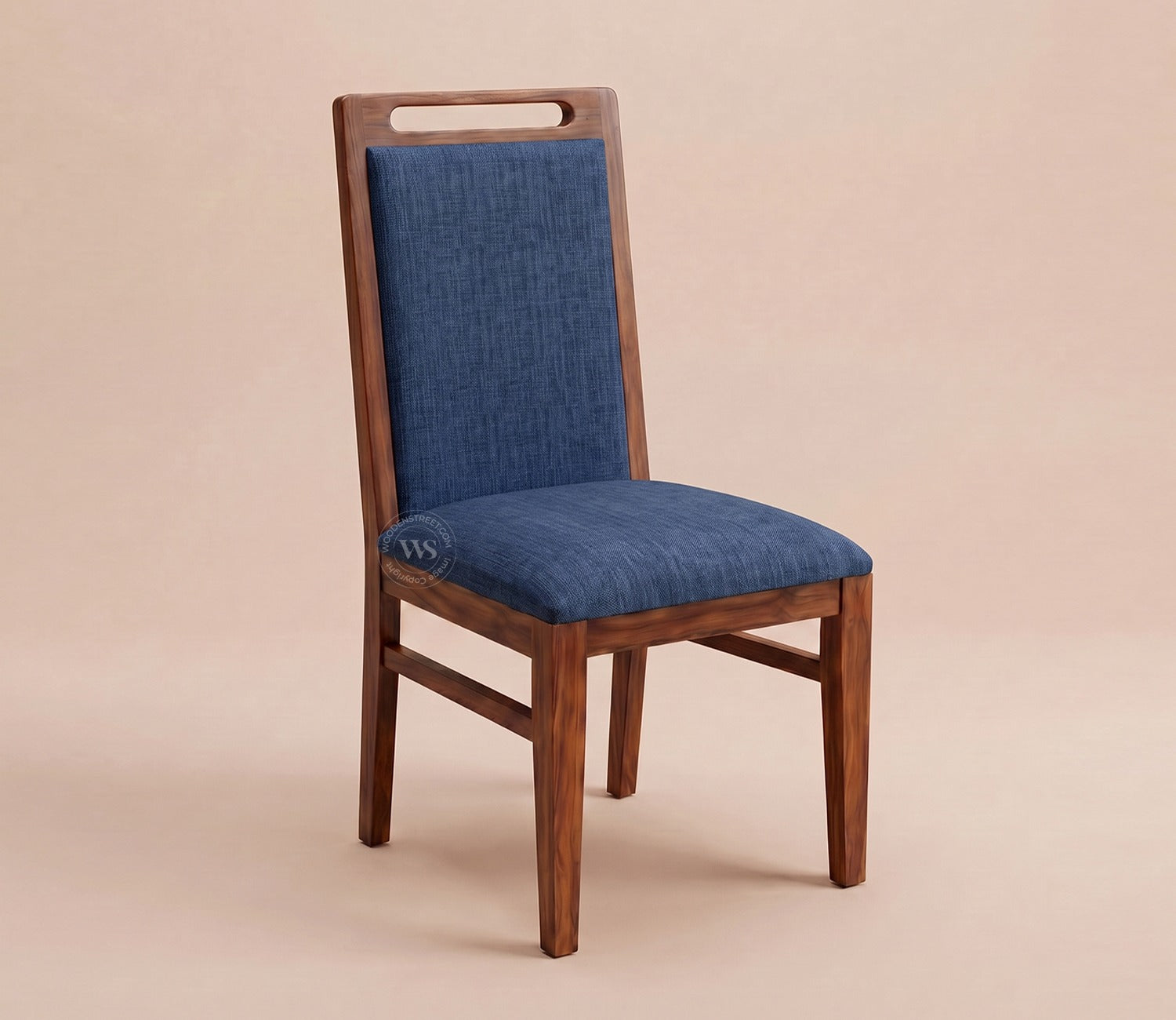 Hazel Sheesham Wood Premium Cotton Cushioned Dining Chair - Set of 2 (Cotton, Honey Iris Blue)