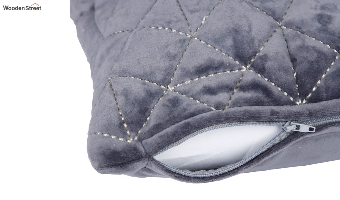 Velvet Quilted Cushion Cover - Set Of 1 (Grey, 18 x 18 inch)