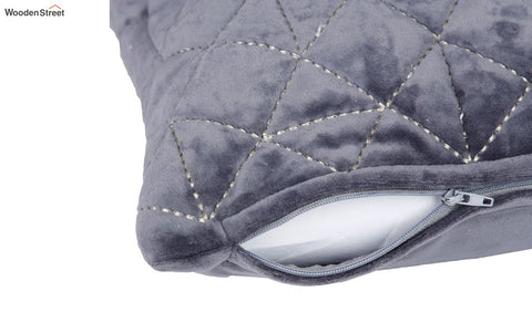 Velvet Quilted Cushion Cover - Set Of 1 (Grey, 18 x 18 inch)