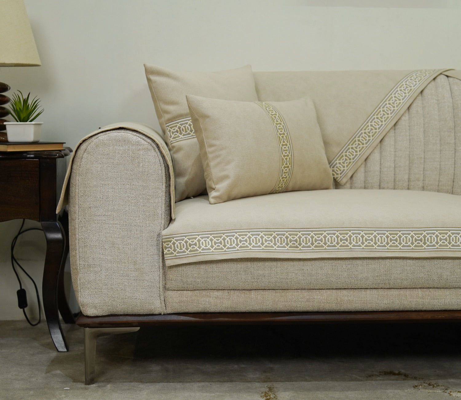 Cambridge 3 Seater Premium Sofa Cover - Set of 9 (Cashew White)