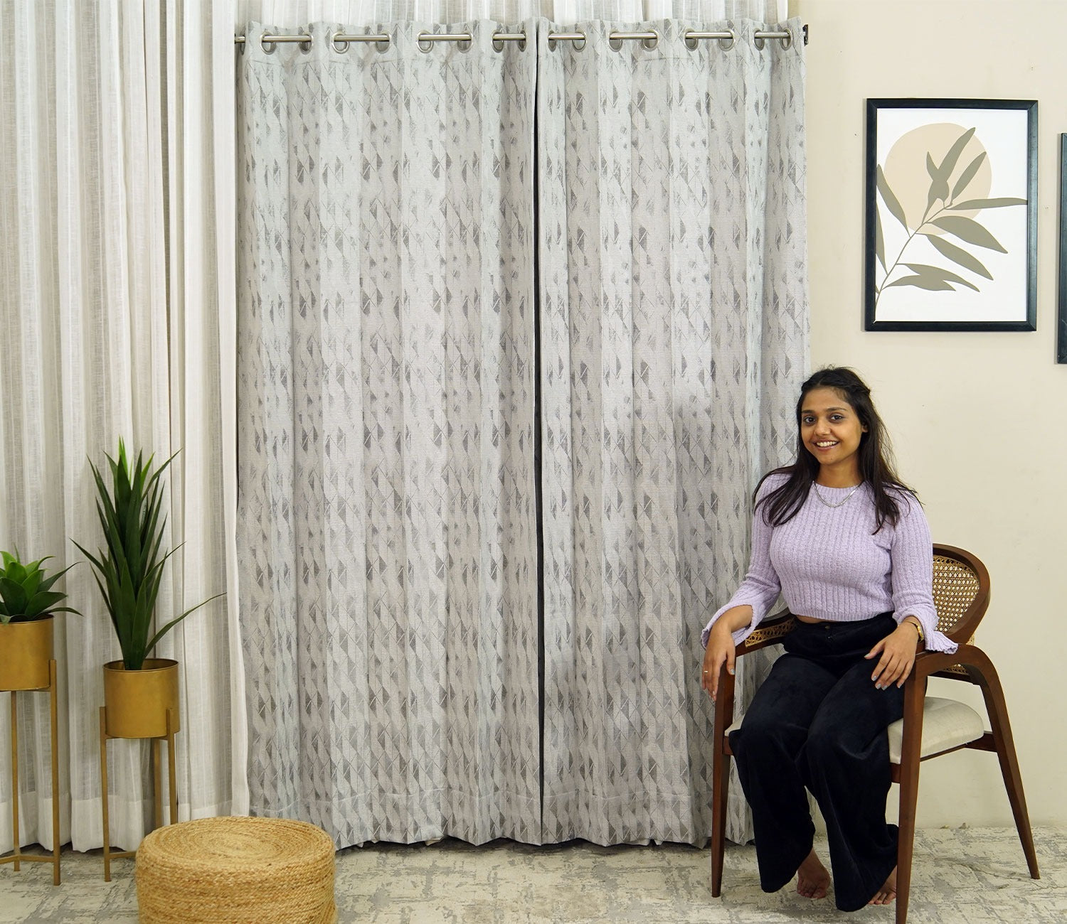 Diamond Cut 1 Piece Blackout Curtain (Grey, 7 Feet)