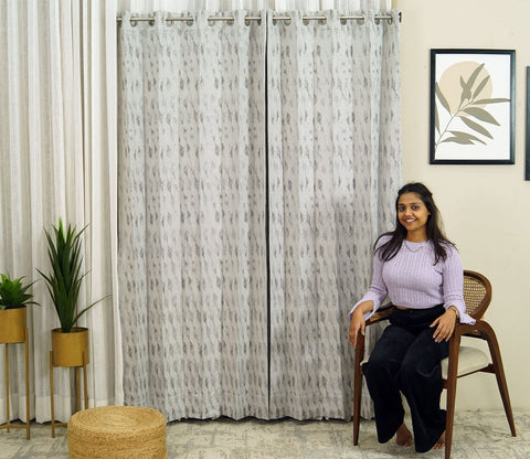 Diamond Cut 1 Piece Blackout Curtain (Grey, 7 Feet)