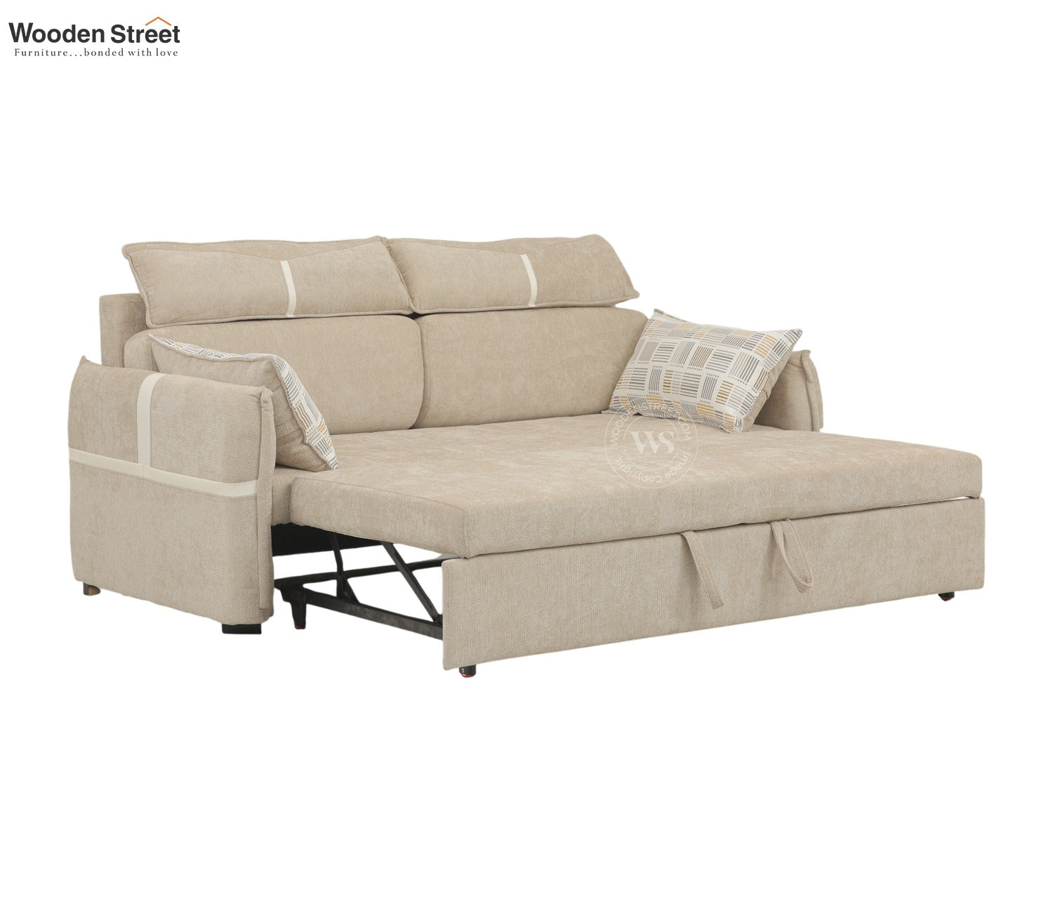 Centrica 3 Seater Premium Fabric Sofa Cum Bed Pull Out Mechanism (Beige)