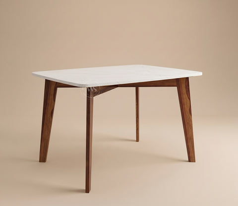 Valence 4 Seater Sheesham Wood Dining Table with Quartz Top (Teak Finish)