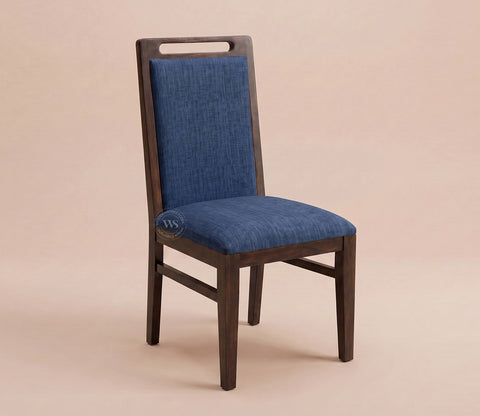 Hazel Sheesham Wood Premium Cotton Cushioned Dining Chair - Set of 2 (Cotton, Walnut Iris Blue)