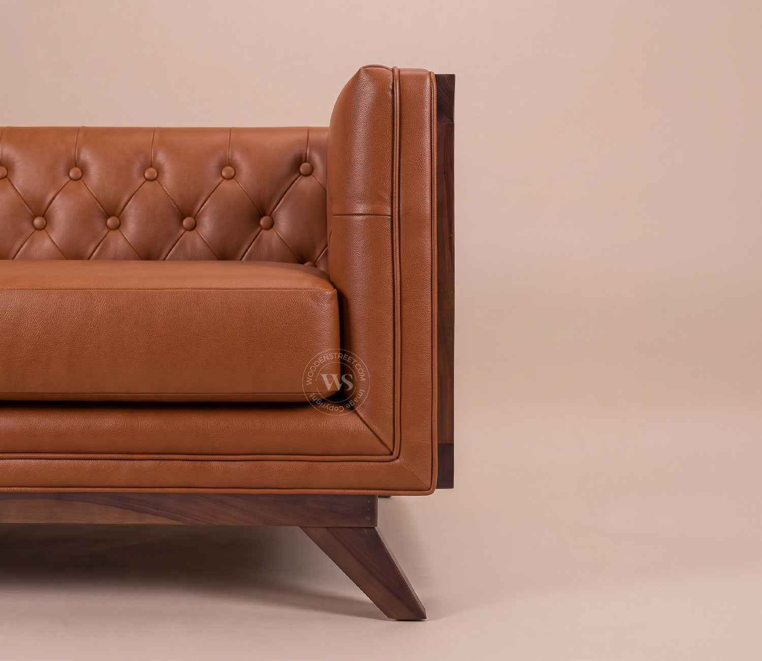 Samvaad 3 Seater Sofa with Cane Accents (Leatherette, Ginger Bread)
