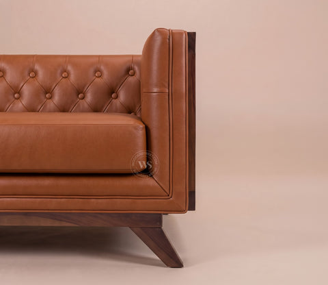 Samvaad 3 Seater Sofa with Cane Accents (Leatherette, Ginger Bread)