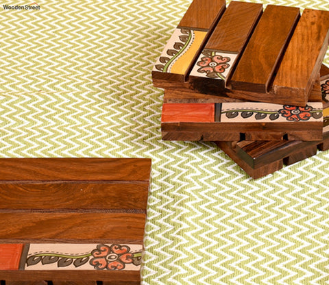 Tribal Art Wooden Handcrafted Coaster - Set of 4